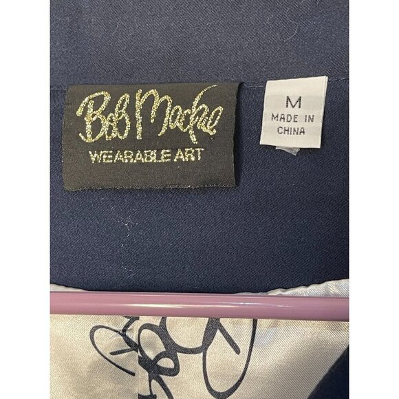 Bob Mackie Wearable Art Navy Blue blazer jacket 3/4 sleeve Size Medium career - Picture 6 of 8